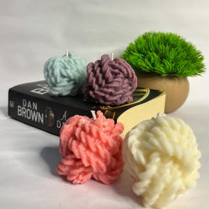 Woolen Ball Candle Set of 4 – Vanilla, Blueberry, Bubblegum, Lavender + Surprise Gift Inside | Cozy Home Decor | Handmade Gift | 2.3oz Each