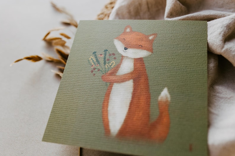 Congratulations Fox Fox Card - Dark Green - Hand-painted - Forest - Congratulations ...