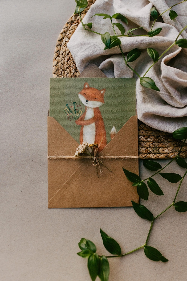 Congratulations Fox Fox Card - Dark Green - Hand-painted - Forest - Congratulations ...