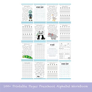 Cuaderno de ejercicios del alfabeto para preescolar / Más de 100 páginas imprimibles / Trazado de letras, ABC en mayúsculas y minúsculas, Práctica de escritura a mano, Actividades de la A a la Z