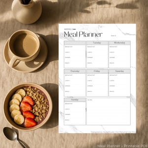 Minimalistische maaltijdplanner afdrukbaar | A4-pdf-bestand | Wekelijkse voedseltracker | Digitaal plannerblad zonder datum | Direct downloaden