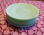 Seven (7) RARE Jadite Jade-ite 8 quot Luncheon or Salad Plates with Raised Foot Fire King Anchor Hocking Unmarked
