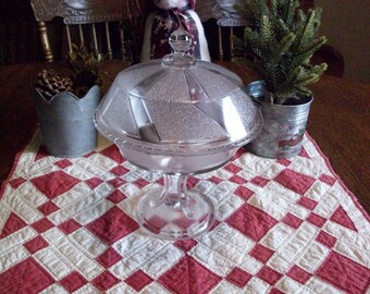 Vintage Clear Glass Stemmed Candy Dish Art Deco?