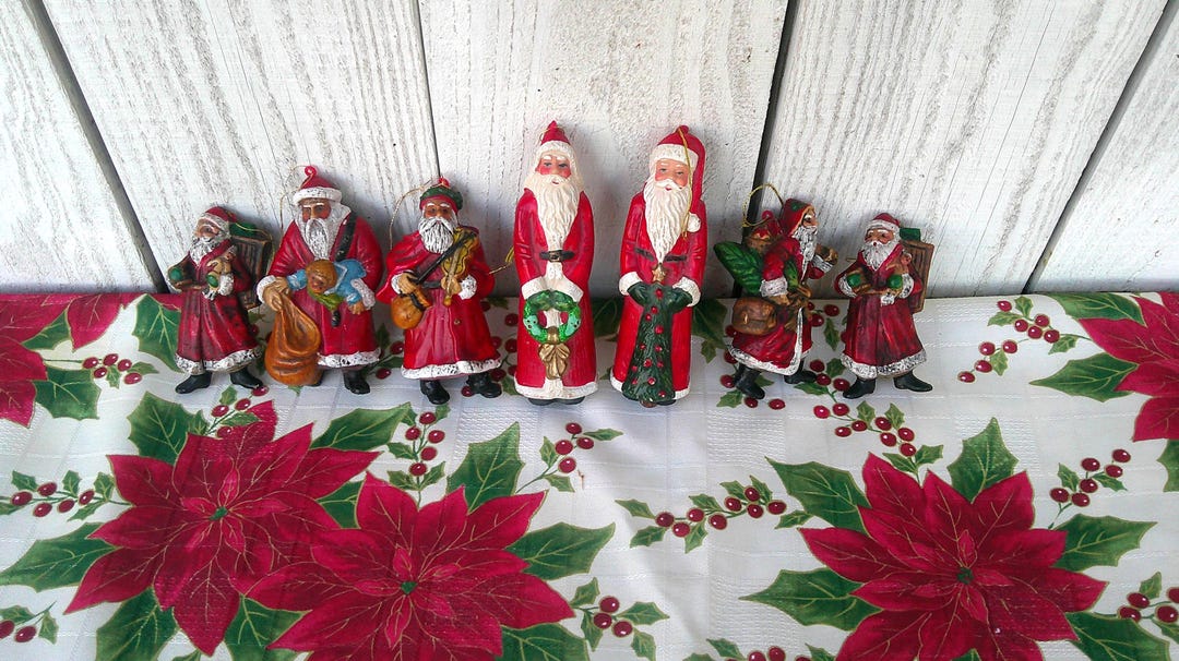 Vintage Old World Santa Claus Blow Mold Christmas Ornaments Set of 7 - Etsy