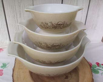 Vintage Pyrex Set of 4 Forest Fancies Cinderella Mixing Bowls