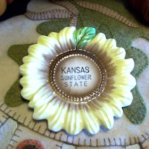 Cute Small Sunflower Trinket Dish or Spoon Rest Kansas Sunflower State Yellow Flower