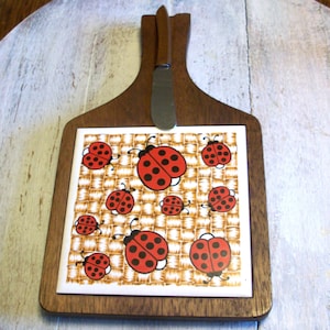 Cute Vintage Cheese Board with Spreader Lady Bug Design Red and White Made in Japan Kitchen Decor