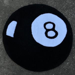 8 Ball Rug – Black and White Round Tufted Carpet | Pool Billiards Game Room Decor | Soft Floor Mat