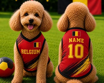 Personlig belgisk fotbollströja för husdjur, fotbollsoutfit för hundar och katter, belgisk fotbollströja