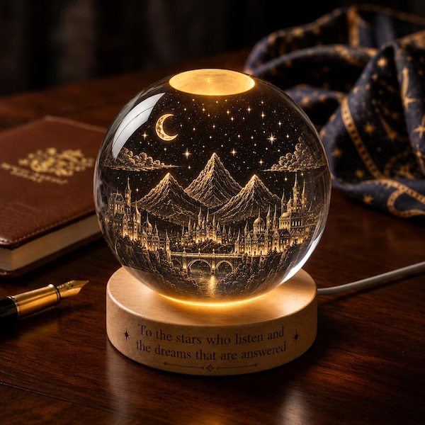 To the Stars Who Listen Crystal Ball Night Light, Night Court Inspired, Book Lover Gift, Velaris Lamp, City Starlight, Gift For Her