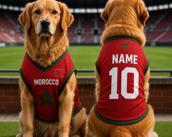 Maglia da calcio personalizzata per animali domestici del Marocco, completo da calcio per cani e gatti, maglia da calcio del Marocco, abbigliamento sportivo per cuccioli carini