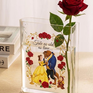 Beauty and the Beast Novel Christmas Acrylic Book Vase, Novel Acrylic Book Vase, Classic Book Vase, Book Shaped Flower Vase, Bookish Gift.