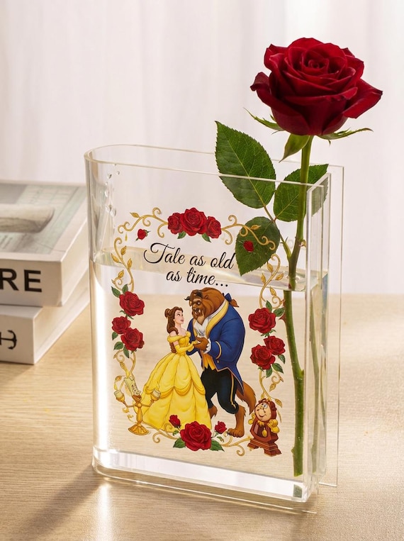 Beauty and the Beast Novel Christmas Acrylic Book Vase, Novel Acrylic Book Vase, Classic Book Vase, Book Shaped Flower Vase, Bookish Gift.