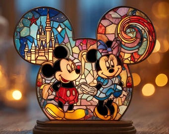 Personalized Mickey Mouse Suncatcher Candle Holder, Couple Suncatcher, Custom Couple Name Disney Suncatcher, Anniversary Suncatcher
