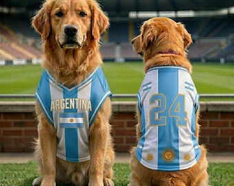 Argentina Dog Soccer Jersey, Argentine Flag Pet Shirt, Blue White Football Puppy Outfit, Custom Number Dog Fan Apparel