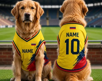 Colombiaanse voetbalshirt hond, shirt Colombiaanse vlag huisdier, gele outfit voetbal puppy, aangepaste kleding sportfans