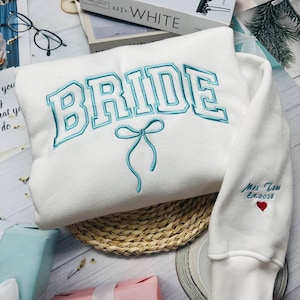 Felpa con cappuccio ricamata personalizzata BRIDE, maglione da sposa, felpa girocollo per matrimonio e fidanzamento, regalo di nozze, maglietta per la luna di miele