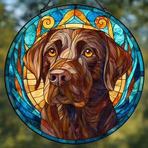 Chocolate Labrador Beach Glass Suncatcher: Dog Mom Gift Dog Lover Gift | Pet Memorial Panel | Brown Lab Glass Art for Rustic Home Decor Gift