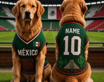 Maglia da calcio per animali domestici del Messico, completo da partita per cani, abbigliamento da calcio per gatti, maglia da calcio personalizzata con nome e numero per amici a quattro zampe.