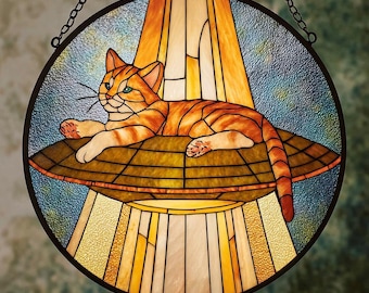 Cat Ufo Encounter ACRYLIC Window Hanging, Cat Inspire Art Custom Acrylic Cat Gifts Cat Memorial Gifts Cat Lovers