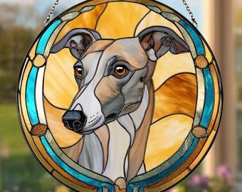 Grey Whippet suncatcher Window hanging, Greyhound, Rescue dog, Dog lovers, Whippet gifts, Greyhound, Rescue dog, Dog lovers