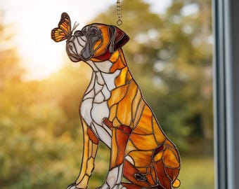 Boxer Dog Ornament, Boxer Dog Sun Catcher Window Decor, Dog Lover Gift, Pet Memorial Keepsake, Boxer Silhouette Art