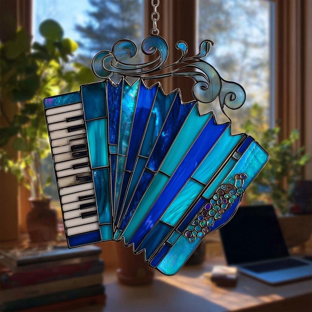 Musical Instrument Window Type Blue Accordion ACRYLIC Suncatcher, Musical Instrument Window Art Decor ...