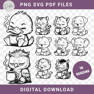 Müde Tiere Bundle - Müde Tiere Kawaii | SVG, PNG, PDF | Lustiges Tier Clipart für Cricut, Silhouette, Laser Gravur