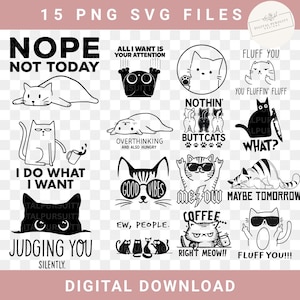Funny Sarcastic Cat SVG Bundle for Cricut and Sublimation | Sassy Black Cat Quotes | PNG SVG Files for Cat Lovers and Crafters
