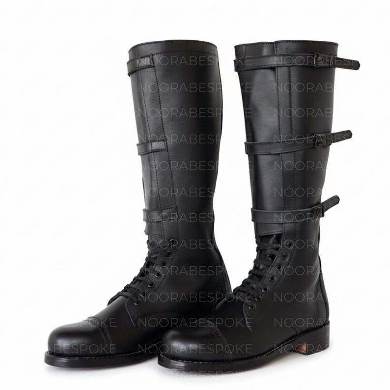 Handmade Leather Cavalry Boots – 3 Buckle Lace-Up Tall Boot, Full Grain Leather | Made to Order