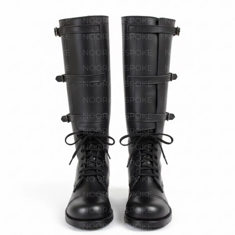 Handmade Leather Cavalry Boots – 3 Buckle Lace-Up Tall Boot, Full Grain Leather | Made to Order