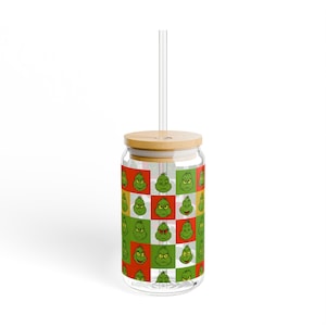 Grinch-beker | Kerstbeker met deksel en rietje | Vakantiereismok | Grappig Grinch-cadeau | Herbruikbare ijskoffiekop | Kerst drinkgerei
