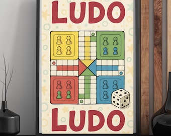 Ludo Board Game Digital Print | Retro Game Wall Art | Ludo Printable Poster | Instant Download | Family Game Room Decor | Pop Art