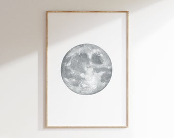 Full Moon, Watercolour Painting, Modern Minimalist, Wall Art, Instant Download, Printable Poster