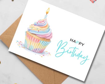 Printable Happy Birthday Card: Cheerful 7x5 Foldable Design (PDF, PNG, JPG Formats)