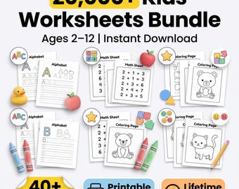 20,000+ Homeschool Printables Mega Bundle | 40+ Categories Worksheets Coloring Flashcards |Ages 2-12|Instant Download Preschool Kindergarten