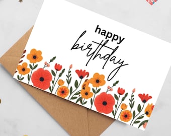 Happy Birthday Card: Printable 5x7 Foldable Design (Digital Download, PDF/PNG/JPG Files)