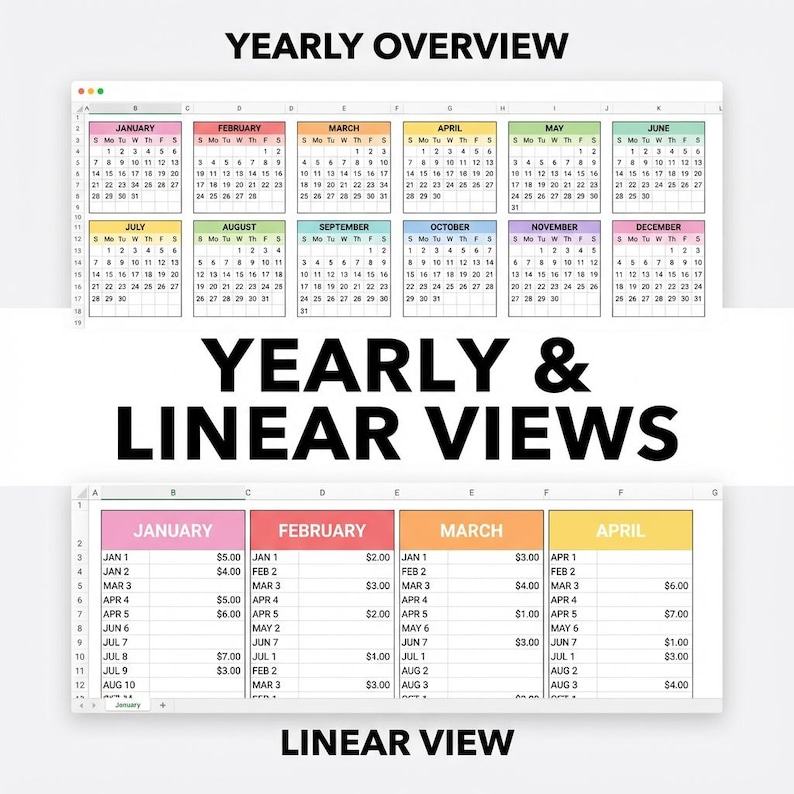 2026 Excel Calendar Template Digital Monthly Planner Spreadsheet