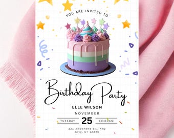 Unique Birthday Invitation Template: Editable Canva Evite (Digital Download 5x7 in + Phone Invite)