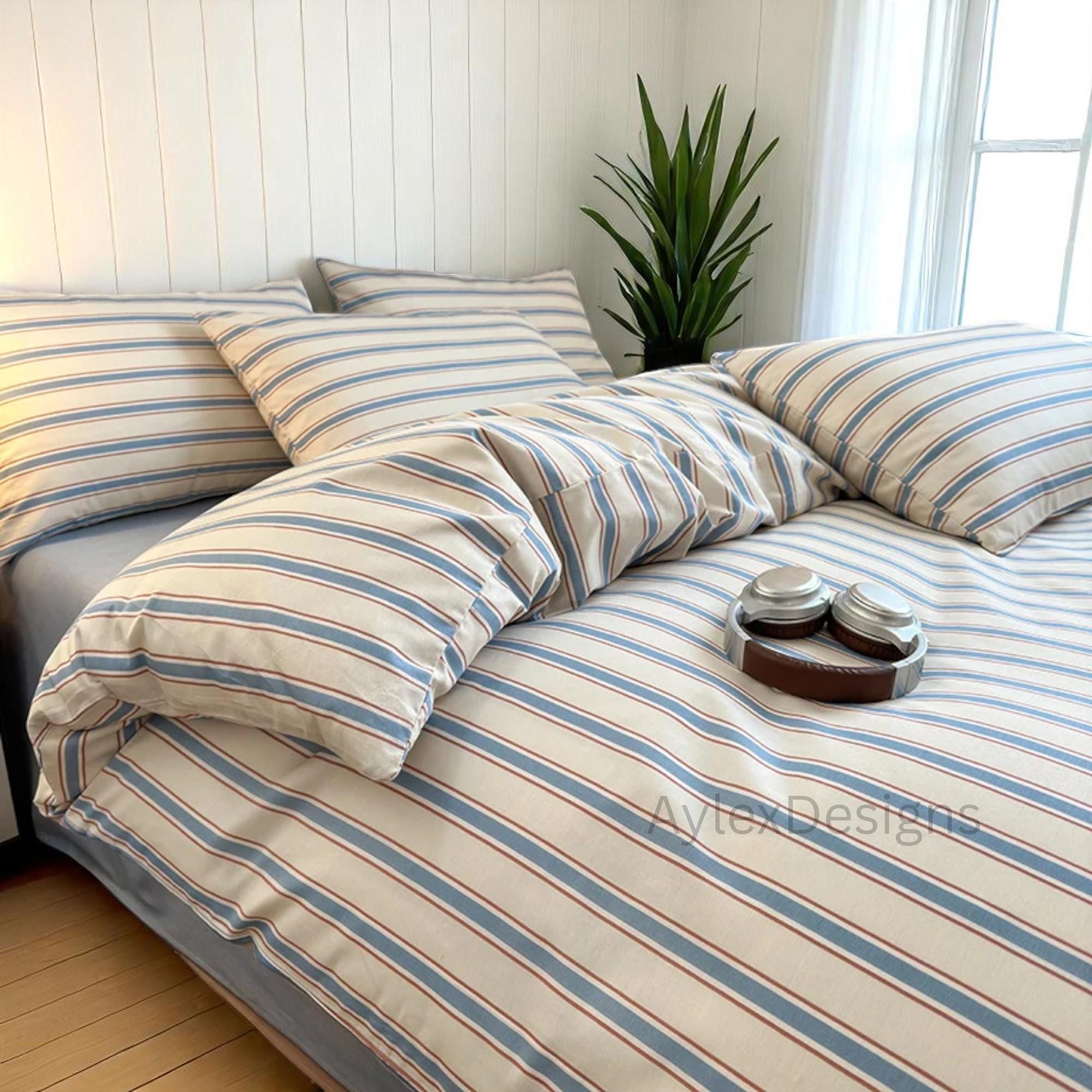 3-Piece Cotton Stripe Duvet Cover Set – Minimalist Bedding with 2 Pillowcases | Soft | Breathable All-Season Quilt Cover Set
