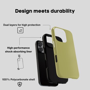 May include: An image of a phone case disassembled to show its construction. It features dual layers for protection, a shock-absorbing liner, and a polycarbonate shell. The text "Design meets durability" is displayed at the top of the image.