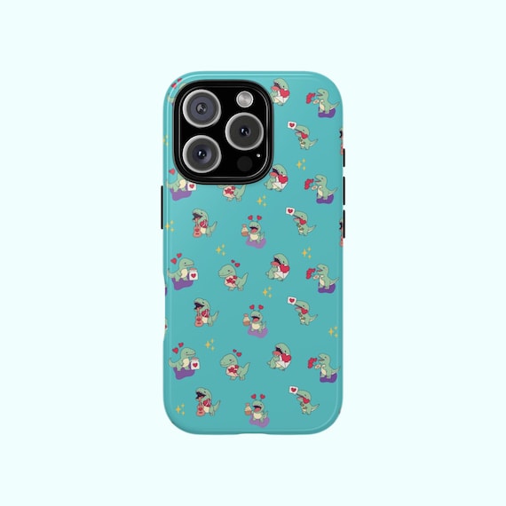 Cute Dinosaur Phone Case, Cartoon T-Rex Cover for iPhone 16 Pro Max, 15,  14, 13, 12, 11, Galaxy S25 S24 S23, Pixel 9 Pro, Fun Dino Love Gift