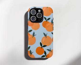 Powder Blue Oranges Fruit Phone Case iPhone 16 iPhone 15 Plus iPhone 14 Pro Max and more models. MagSafe Tough Case Snap Case Oranges