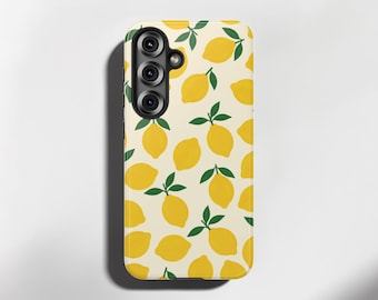 Yellow Lemons Phone Case for Samsung Galaxy S25, S24, S23, S22, S21, S20 models Tough Case Slim Citrus Fruit Print Yellow Summer Vibrant