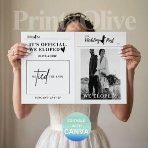 Newspaper Elopement Announcement Template Editable Wedding Announcement Canva Design Printable Wedding Notice Wedding Announcement