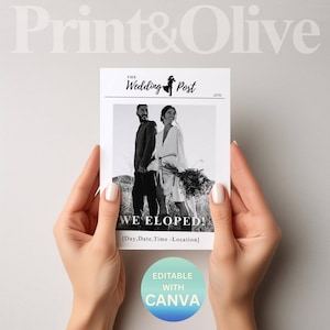 Postcard Newspaper Elopement Announcement Template Editable Wedding Announcement Social Media Canva Design Wedding Anniversary Printable.