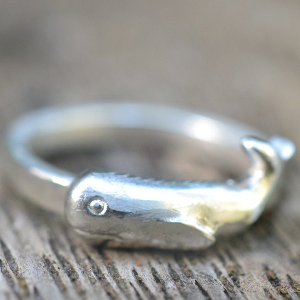 Silver Whale Ring, Recycled 925 Sterling Sperm Whale Charm, Boho Ocean Jewellery for Men & Women