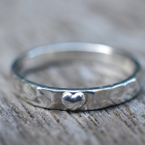 Silver Heart Ring, Personalised 3mm Narrow 925 Sterling Silver Wedding Band, Engravable Commitment Jewelry