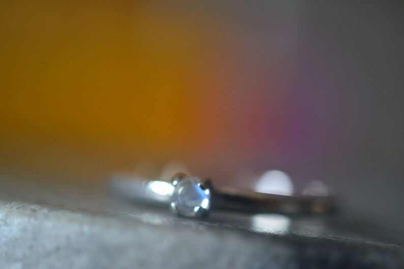 Rainbow Moonstone Ring Personalised Sterling Silver Custom Engraved Band Simple Promise Ring 3mm Natural Gemstone Cabochon
