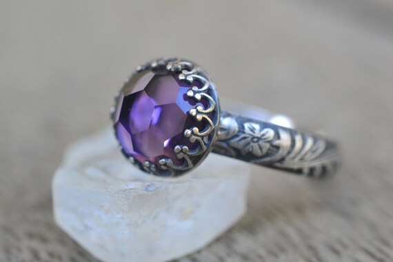 Custom Engraved Women/'s Crystal Jewelry Bezel Set Unique Gemstone Gothic Oxidised Silver Band Copper Turquoise Ring